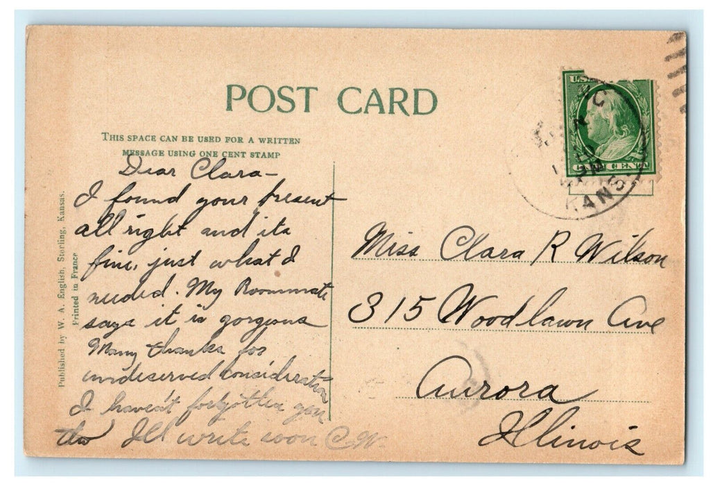 1910 View of Cooper College and Broadway Sterling, Kansas KS Postcard