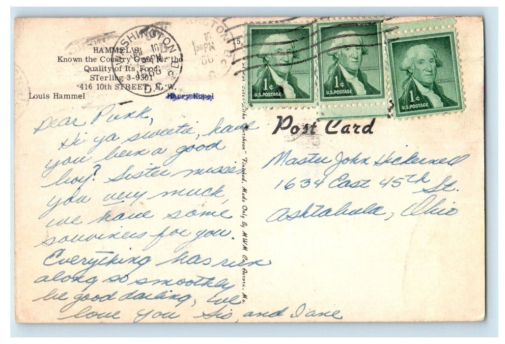 1960 Multiview Hammel's Restaurant, Washington DC Posted Vintage Postcard