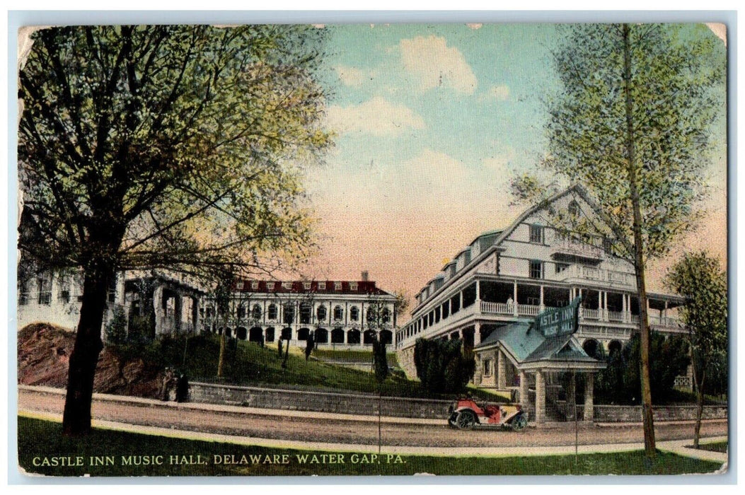 1912 Castle Inn Music Hall Car Delaware Water Gap Pennsylvania PA Postcard