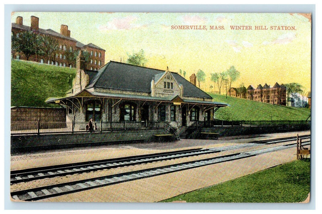 1909 Winter Hill Railroad Station Depot Somerville Massachusetts MA Postcard