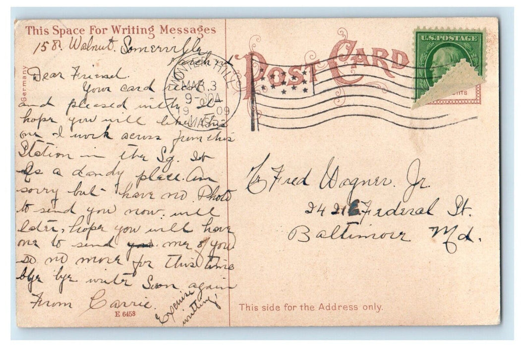 1909 Winter Hill Railroad Station Depot Somerville Massachusetts MA Postcard