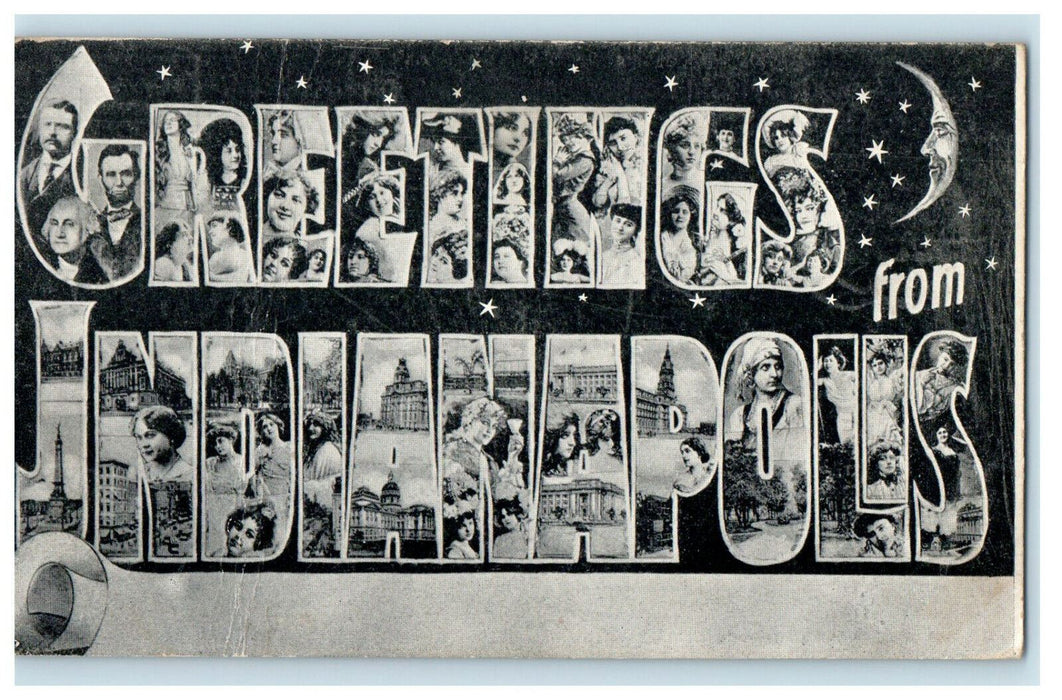 1907 Moon and Stars, Greetings from Indianapolis Indiana IN Postcard