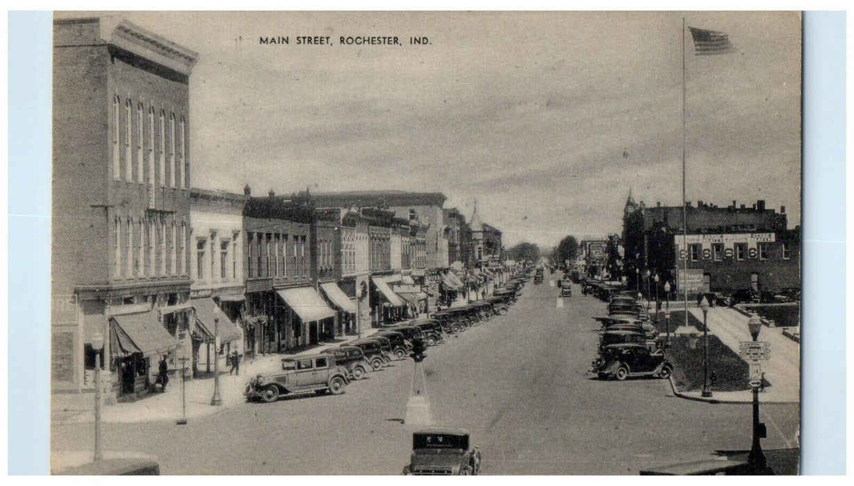 A View Of Main Street Cars Rochester Indiana IN Unposted Antique Postcard