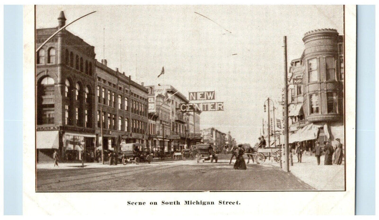 c1910's Scene On South Michigan Street New Center Indiana IN Antique Postcard
