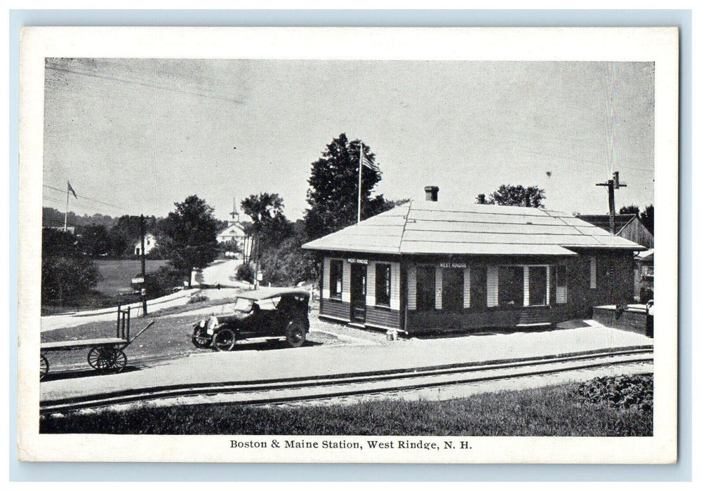 c1910's Boston & Maine Railroad Station Depot Wagon Car West Rindge NH Postcard
