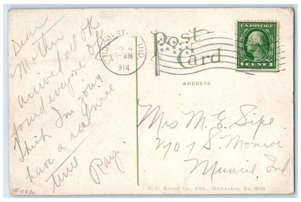 1914 West Side Hotel Building Rochester Indiana IN Posted Antique Postcard