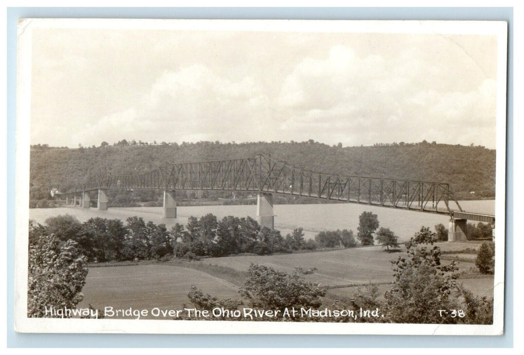 c1950's Highway Bridge Ohio River Madison Indiana IN RPPC Photo Postcard