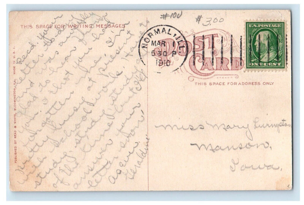 1910 New Manual Training School Normal Illinois IL Posted Antique Postcard