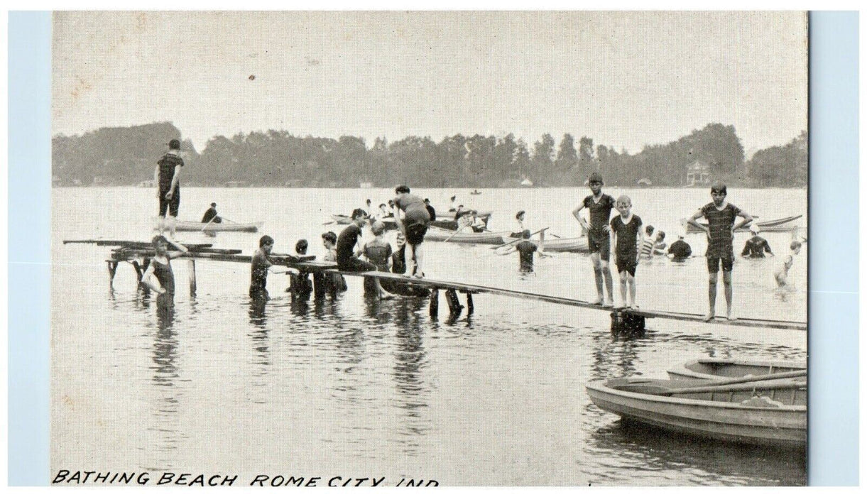 c1910's Bathing Beach Boat Rome City Indiana IN Unposted Antique Postcard