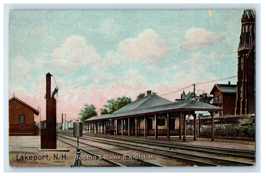 c1910's Lakeport NH, Boston & Maine R. R. Railroad Station Depot Postcard