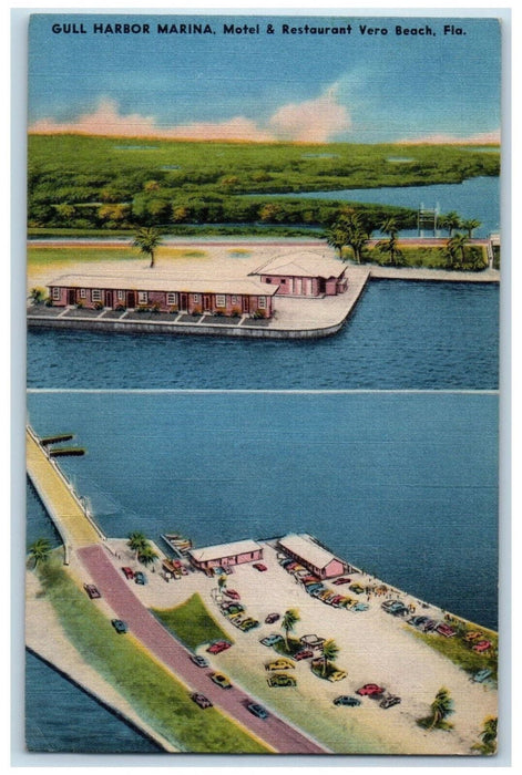c1950's Multiview, Gull Harbor Marina Motel & Restaurant Vera Beach FL Postcard