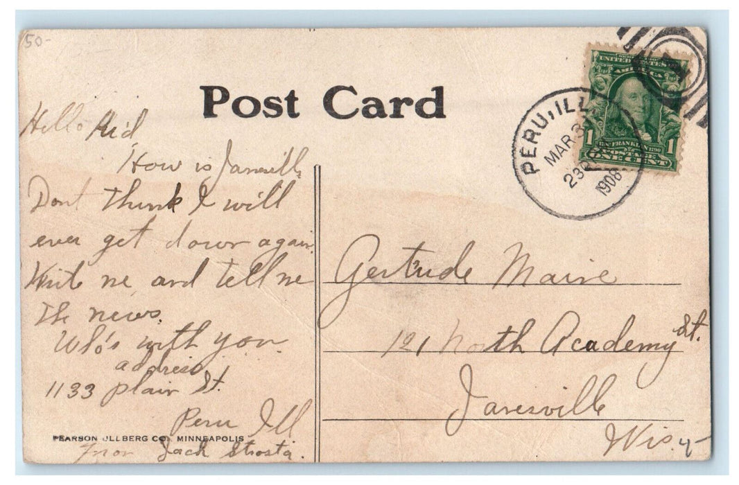 1908 Fourth Street, Peru Illinois IL Antique Posted Pearson Ollberg Co. Postcard