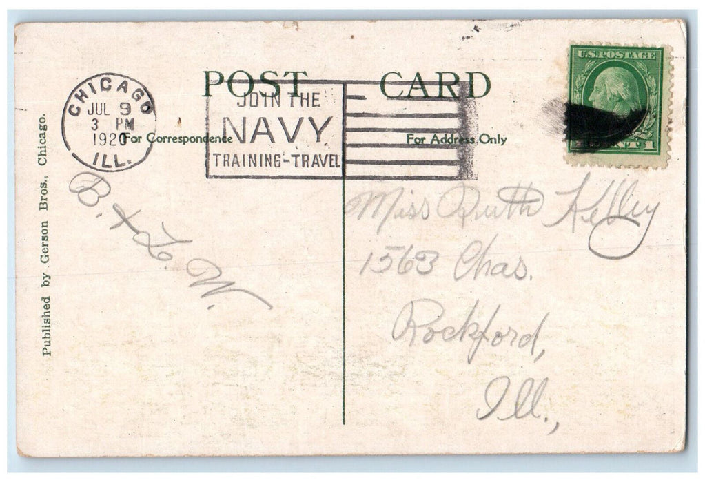 1920 Municipal Pier at Moonlight Chicago Illinois IL Posted Antique Postcard