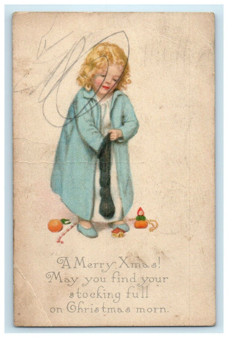 1916 A Merry X-Mas May You Find Your Stocking Full On Christmas Morn Postcard