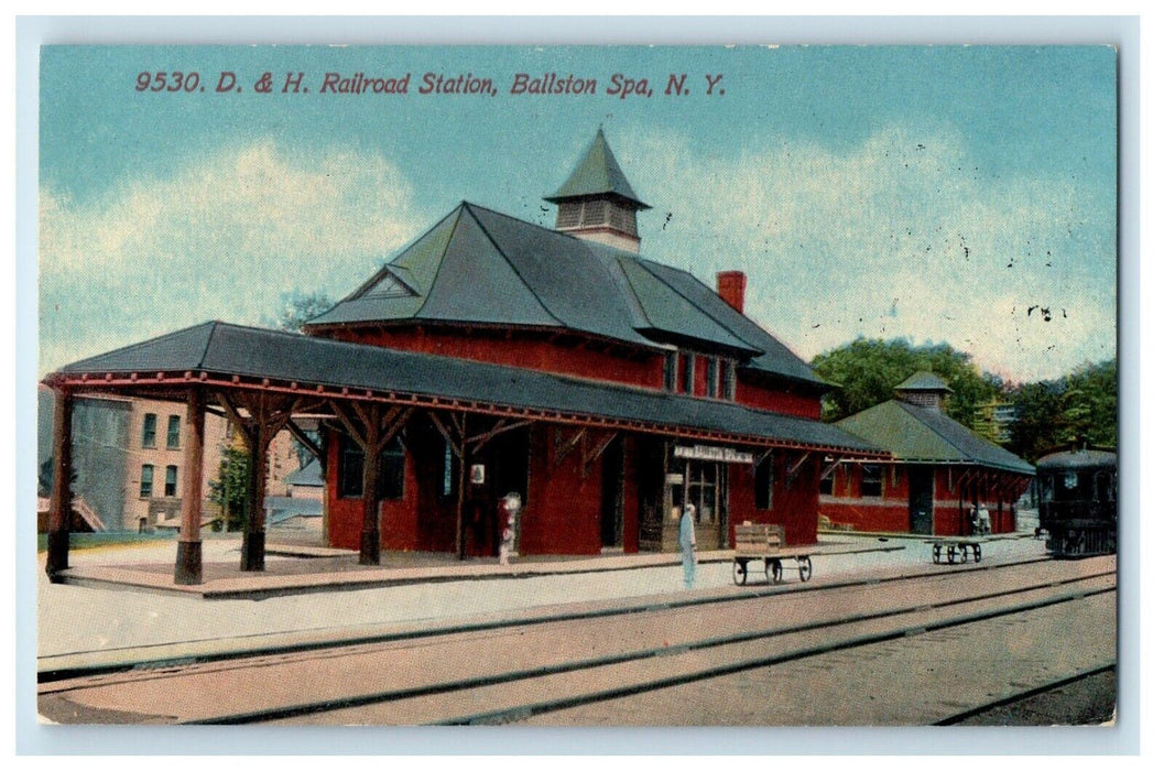 c1910's D. & H. Railroad Train Station Depot Ballston Spa New York NY Postcard