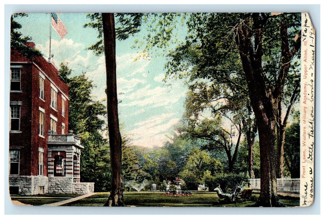 c1910's Front Lawn Western Military Academy Upper Alton Illinois IL Postcard