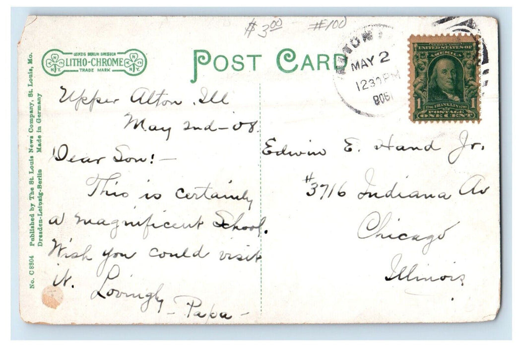 c1910's Front Lawn Western Military Academy Upper Alton Illinois IL Postcard