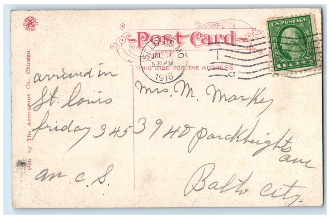 1916 View Of Hyde Park St. Louis Missouri MO Posted Antique Postcard