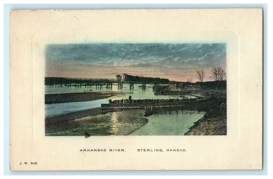 1910 Sunset Scene, Arkansas River, Sterling, Kansas KS Antique Postcard