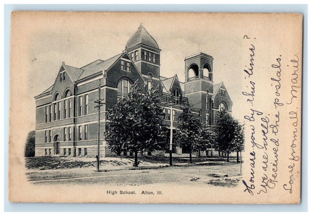 1909 High School Building Alton Illinois IL Posted Antique Postcard
