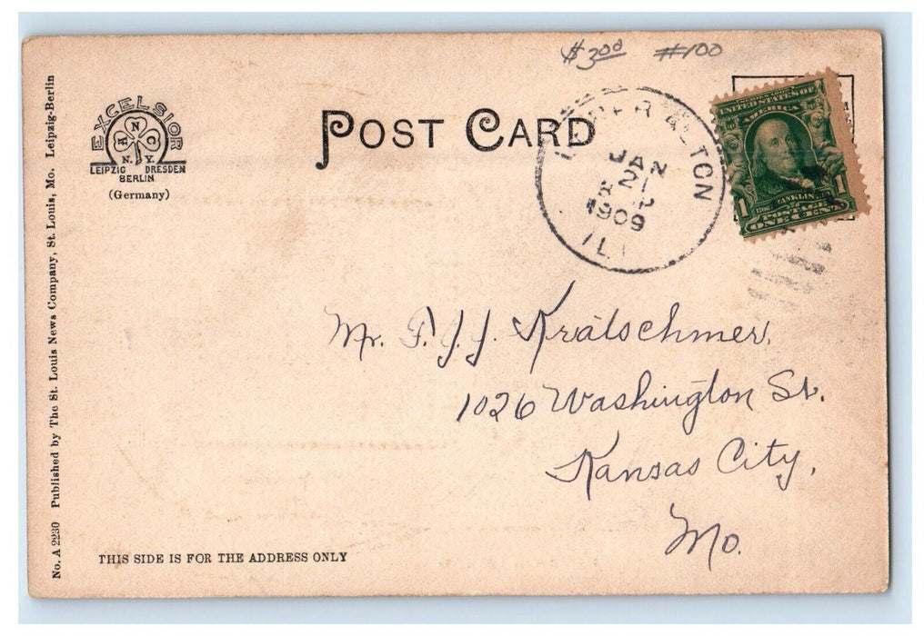 1909 High School Building Alton Illinois IL Posted Antique Postcard