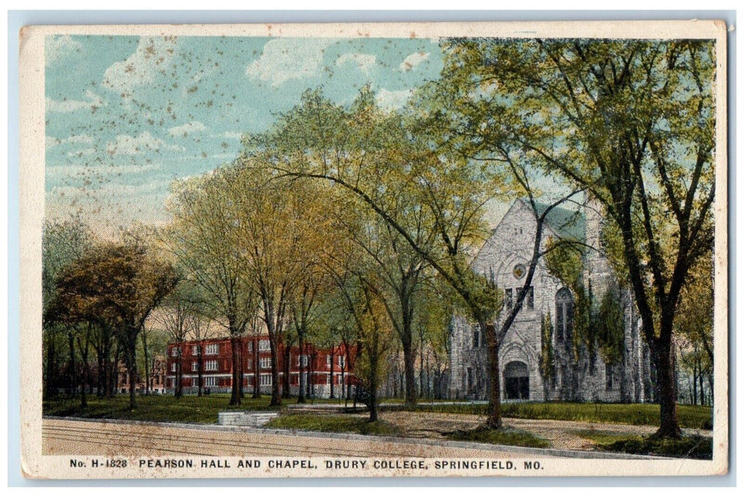 Pearson Hall And Chapel Drury College Springfield MO Fred Harvey Postcard