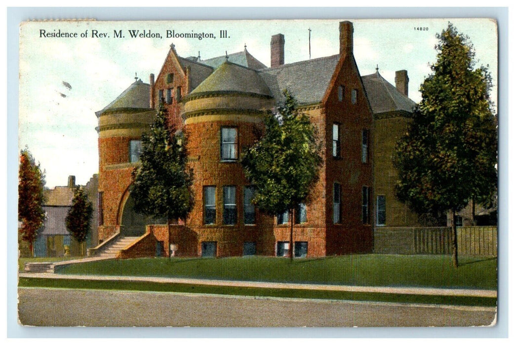 1910 Residence Of Rev. M. Weldon Bloomington Illinois IL Posted Antique Postcard