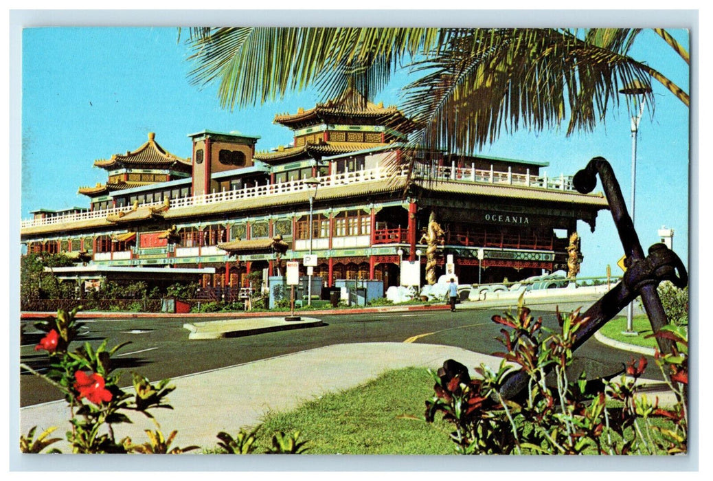 c1960s Spectacular Oceania Largest Floating Restaurant Honolulu HI Postcard
