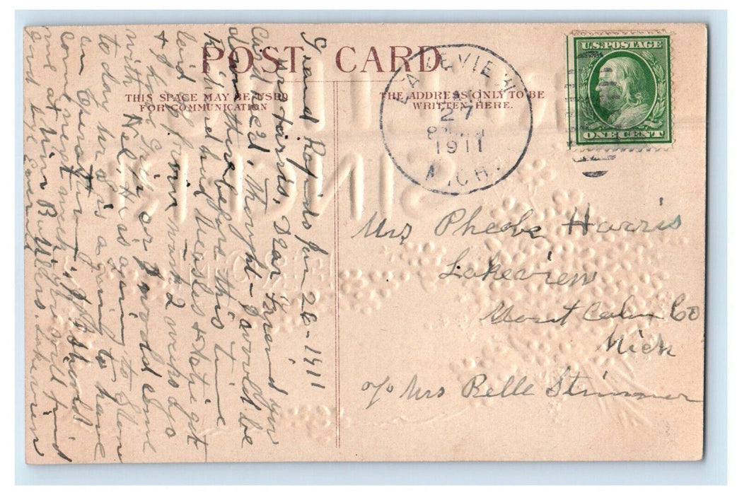 1911 Greetings Sincere From Grand Rapids Michigan MI, Flowers Embossed Postcard