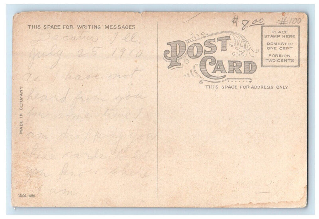 c1910's Wate St. South From E. North Street Trolley Decatur Illinois IL Postcard
