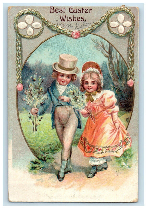 c1910's Easter Wishes Two Girls Holding Flowers Oneida New York NY Postcard