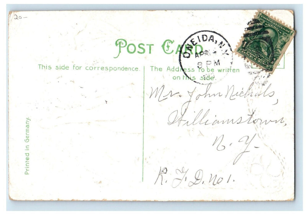 c1910's Easter Wishes Two Girls Holding Flowers Oneida New York NY Postcard