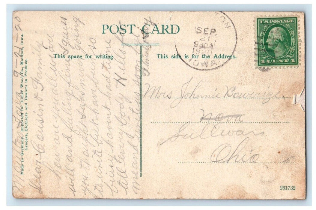 1920 Christian Church And The Big Store Elmer Wood Co. Moulton Iowa IA Postcard