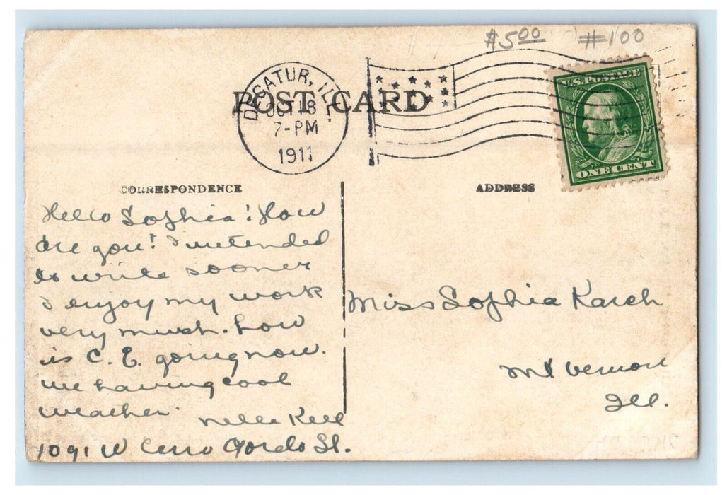 1911 Dormitory Jas Milliken University Decatur Illinois IL Antique Postcard