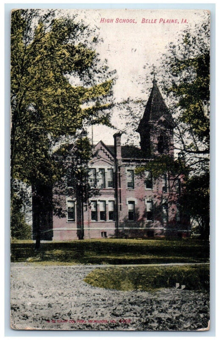 1912 High School Building Belle Plaine Iowa IA Antique Posted Postcard