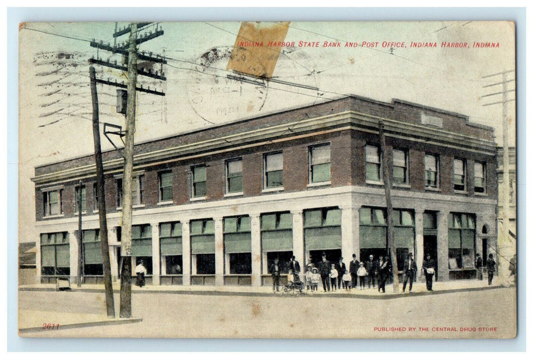 1910 Indiana Harbor State Bank & Post Office Indiana Harbor Indiana IN Postcard