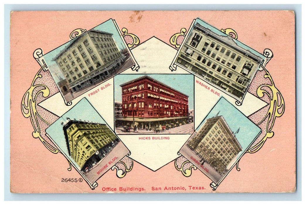 1912 Multiview of Office Buildings, San Antonio Texas TX Posted Postcard