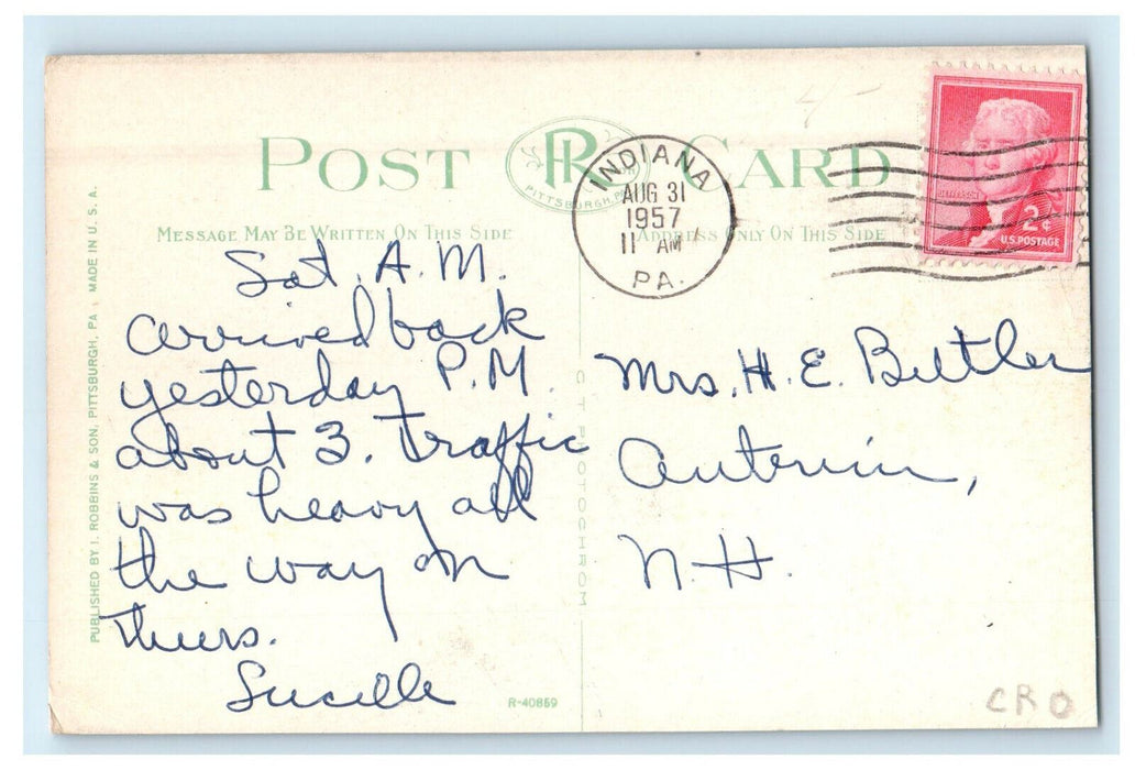1957 Sixth Street Looking East Indiana Pennsylvania PA Posted Postcard