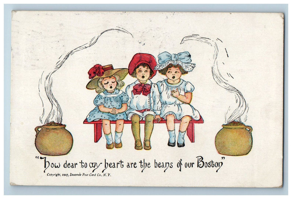 1907 Three Dutch Kids, Two Jar of Beans, Boston Massachusetts MA Postcard