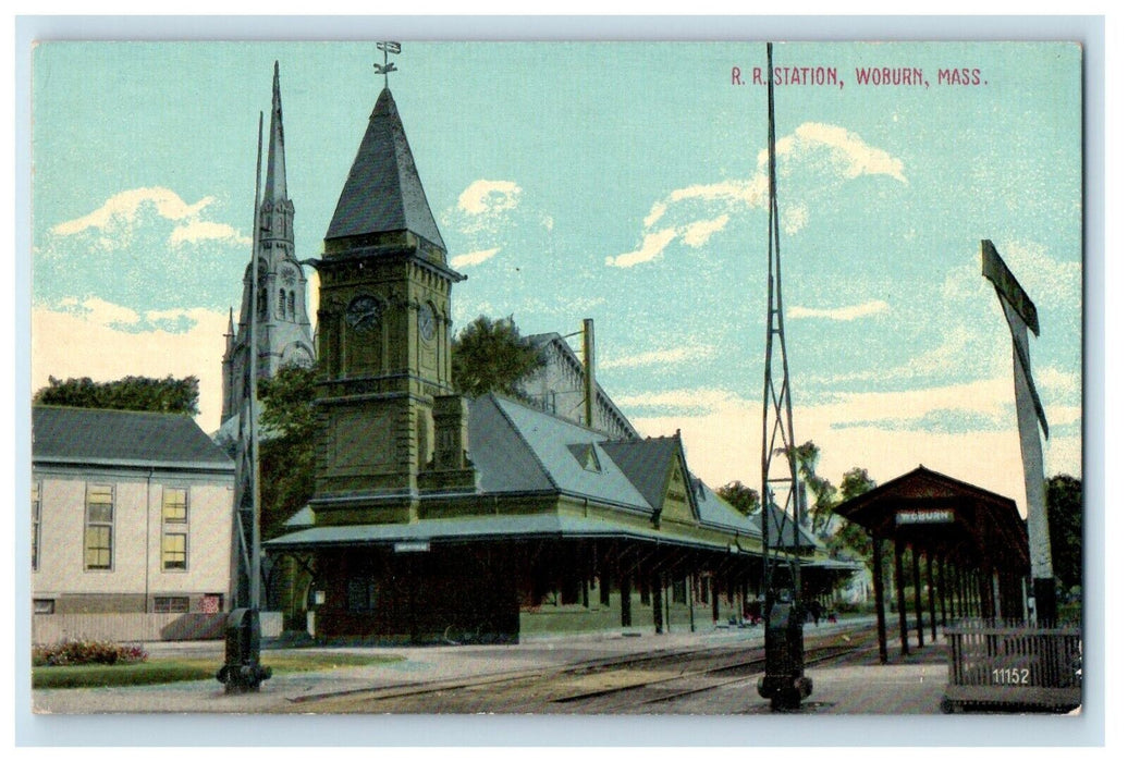 c1910's R.R. Railroad Station Depot Woburn Massachusetts MA Antique Postcard