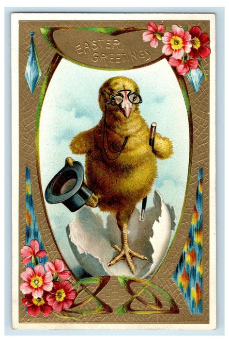 c1910's Easter Greetings Spectacles Top Hat Fantasy Williamstown NY Postcard