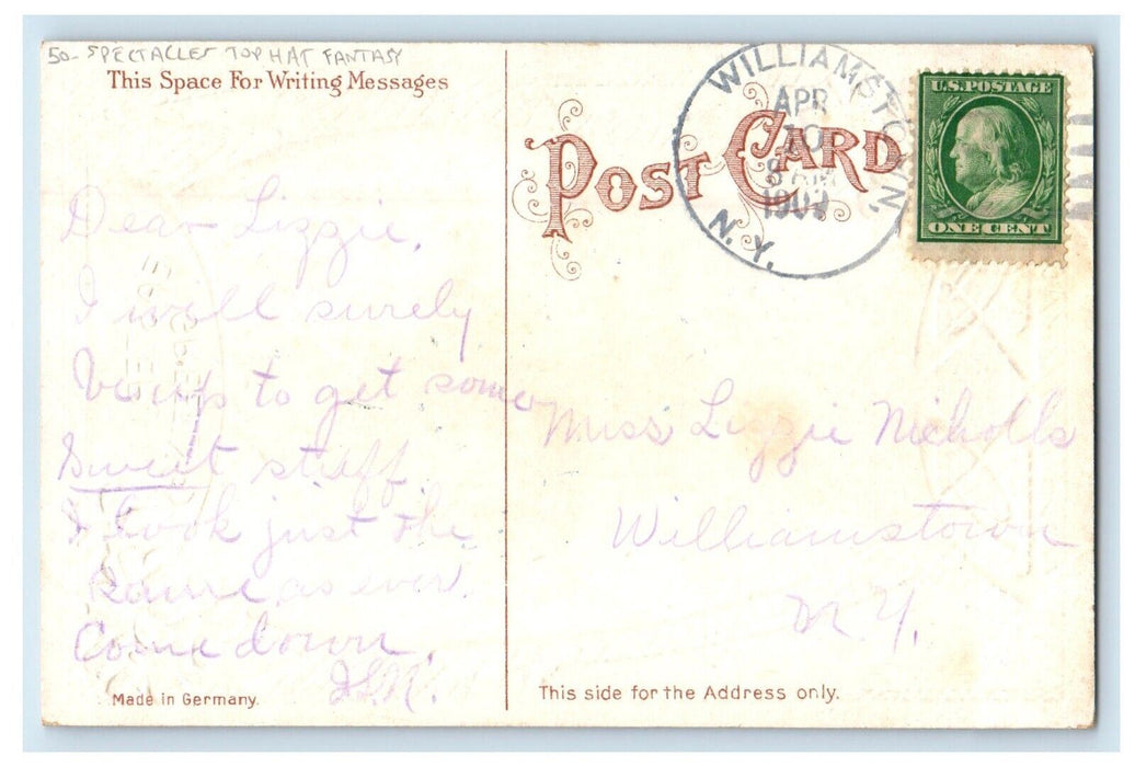 c1910's Easter Greetings Spectacles Top Hat Fantasy Williamstown NY Postcard