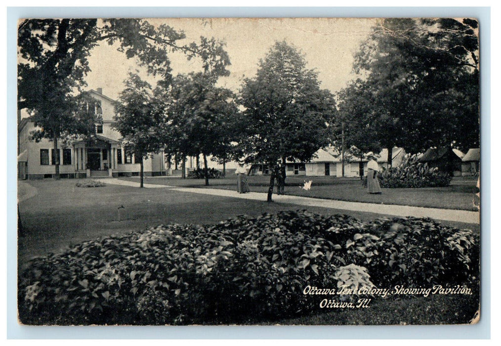 1909 Ottawa Tent Colony Showing Pavilion Ottawa Illinois IL Seneca IL Postcard