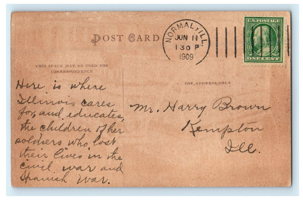 1909 Main Building I.S.O.H Normal Illinois IL Antique Posted Postcard