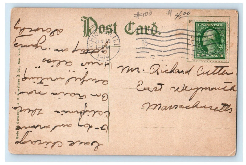 1914 High School Building Greeting From Kankakee Illinois IL Antique Postcard