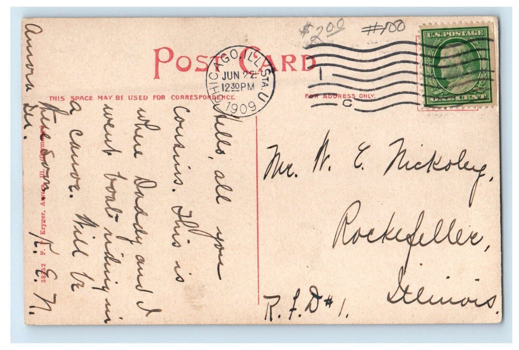 1909 New York Street Bridge Boating Aurora Illinois IL Posted Antique Postcard