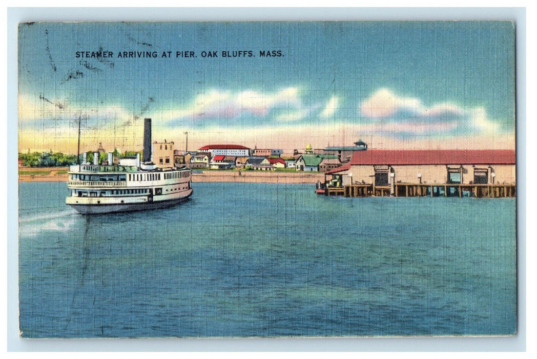 1938 Steamer Arriving at Pier, Oak Bluffs Massachusetts MA Vintage Postcard