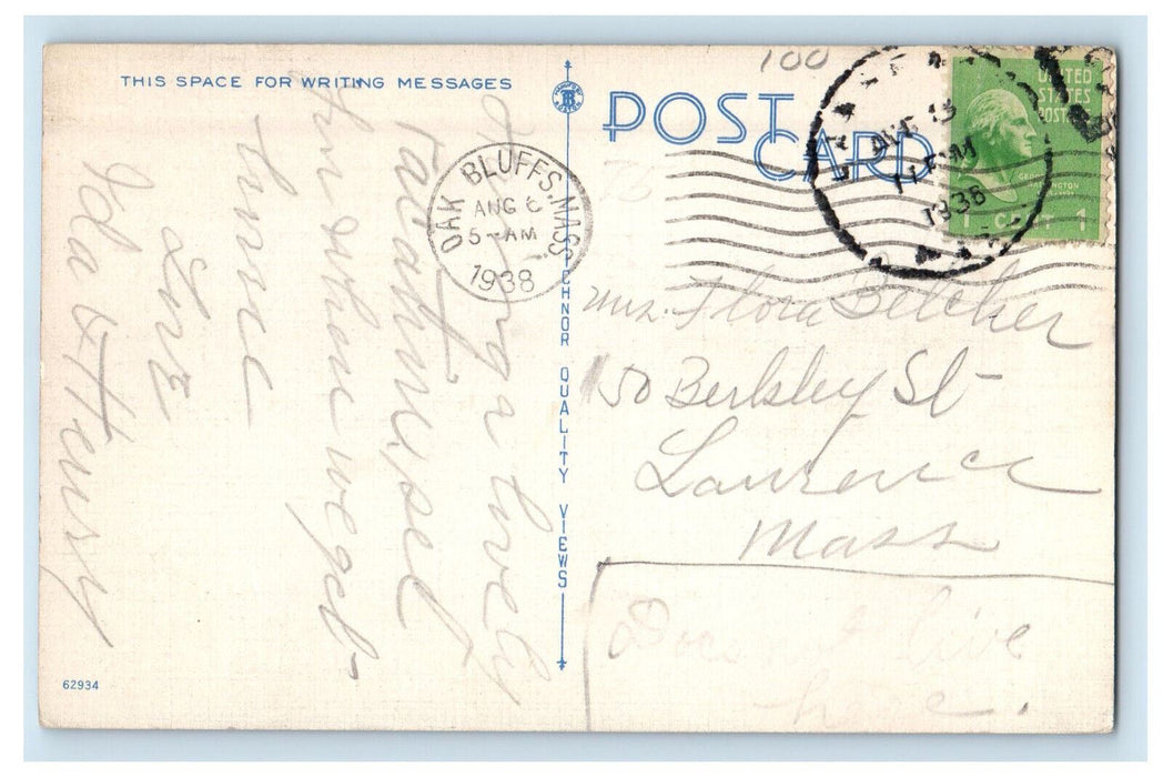 1938 Steamer Arriving at Pier, Oak Bluffs Massachusetts MA Vintage Postcard