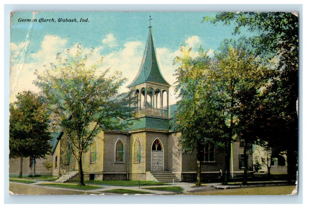 1911 German Church Street View Wabash Indiana IN Posted Antique Postcard