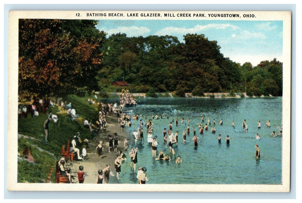 c1930's Bathing Beach Lake Glazier Mill Creek Park Youngstown Ohio OH Postcard